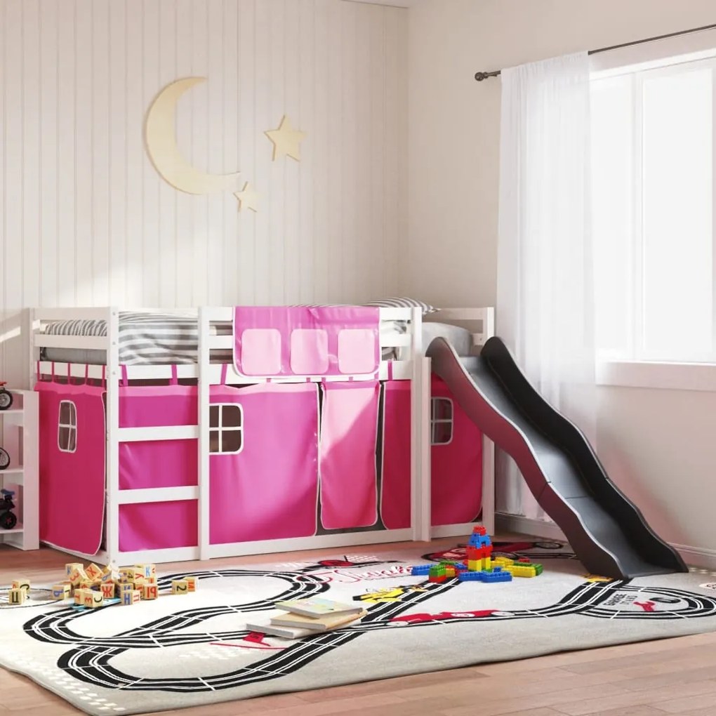 Letto A Castello Con Scivolo E Tende Rosa 80x200 Cm /