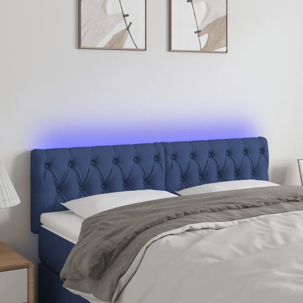 Testiera A Led Blu 160x7x78/88 Cm İn Tessuto /