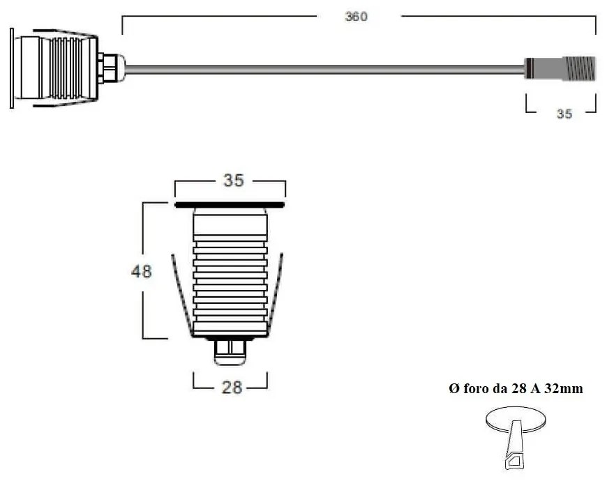 Faretto Segnapasso LED 3W, IP67, Nero, Professional Colore  Bianco Caldo 2.700K