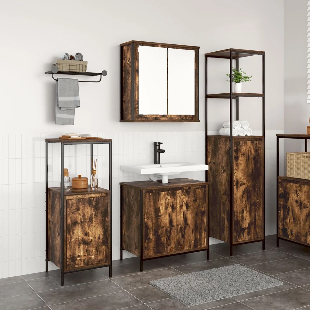 Set mobili bagno 3 pezzi rovere affumicato - legno ingegnerizzato
