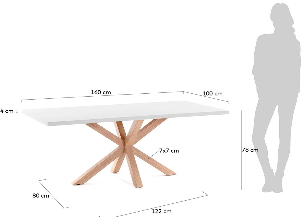 Kave Home - Tavolo Argo di melammina con finitura bianca e gambe in acciaio effetto legno 160 x 100 cm