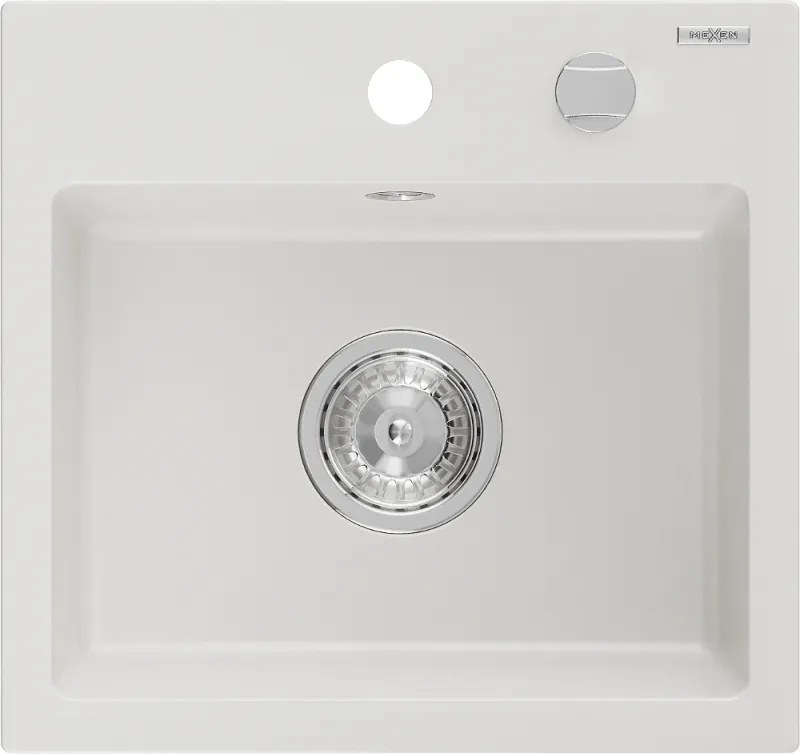Mexen Milo lavello in granito 1-vasca 435 x 410 mm, bianco, sifone cromo - 6505441000-20