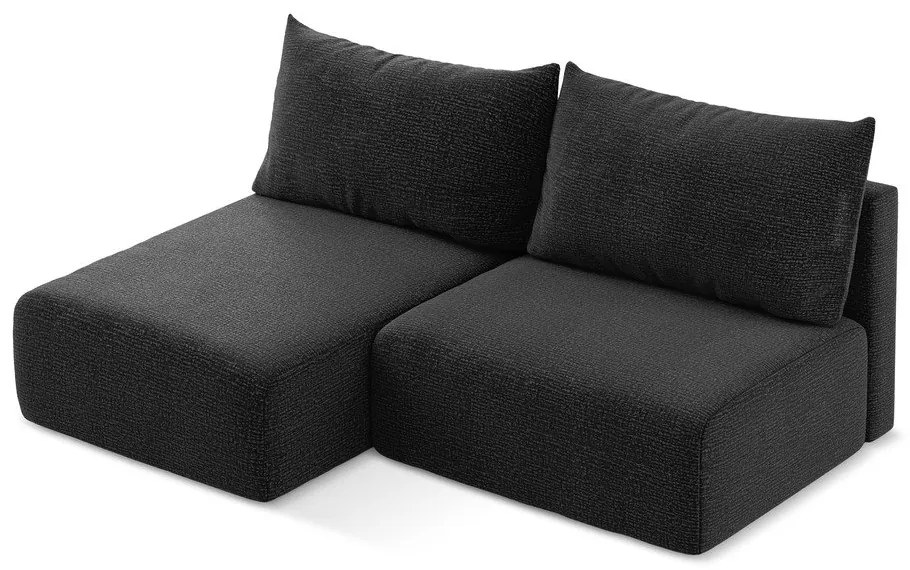 Divano angolare nero allungabile/con contenitore (con penisola a sinistra) Kalena – Makamii