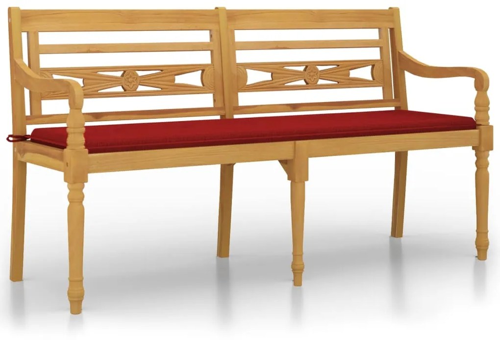 Panchina Batavia con Cuscino Rosso 150 cm Legno Massello Teak