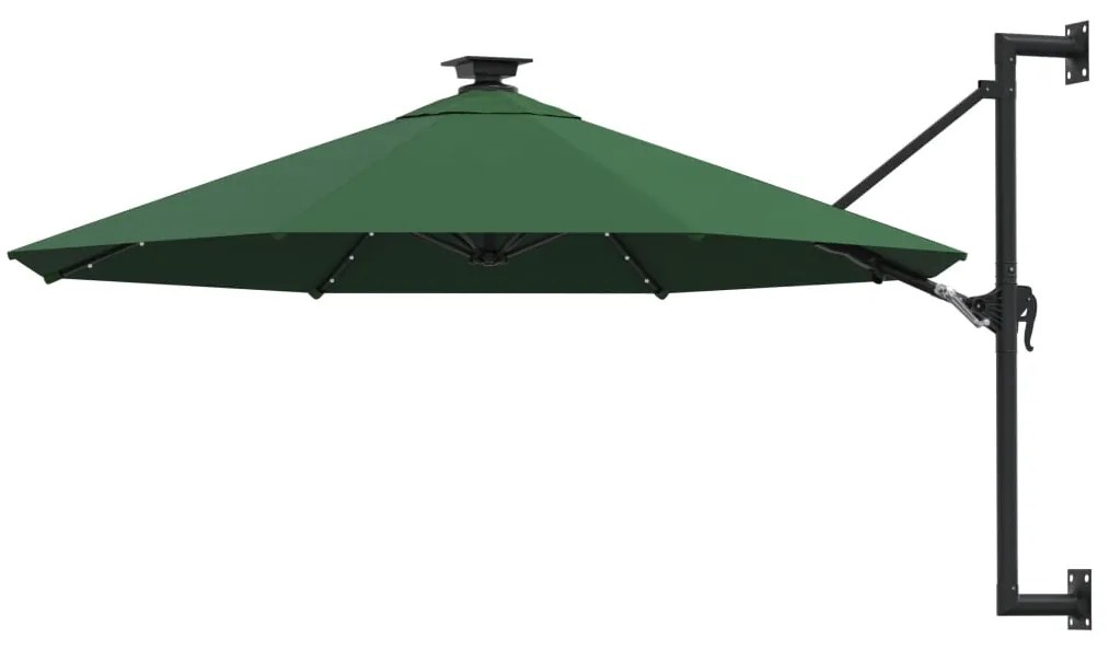 Ombrellone Da Giardino A Parete Con Led 300 Cm Verde /