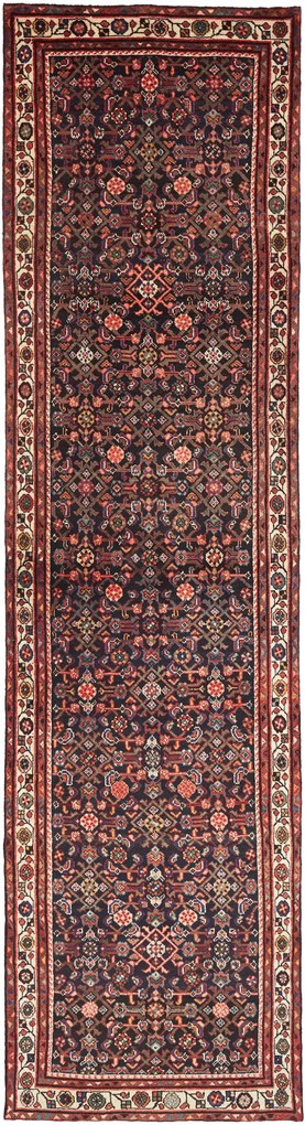 Hamedan Tappeto 390x100 Blu (Iran) Annodato A Mano