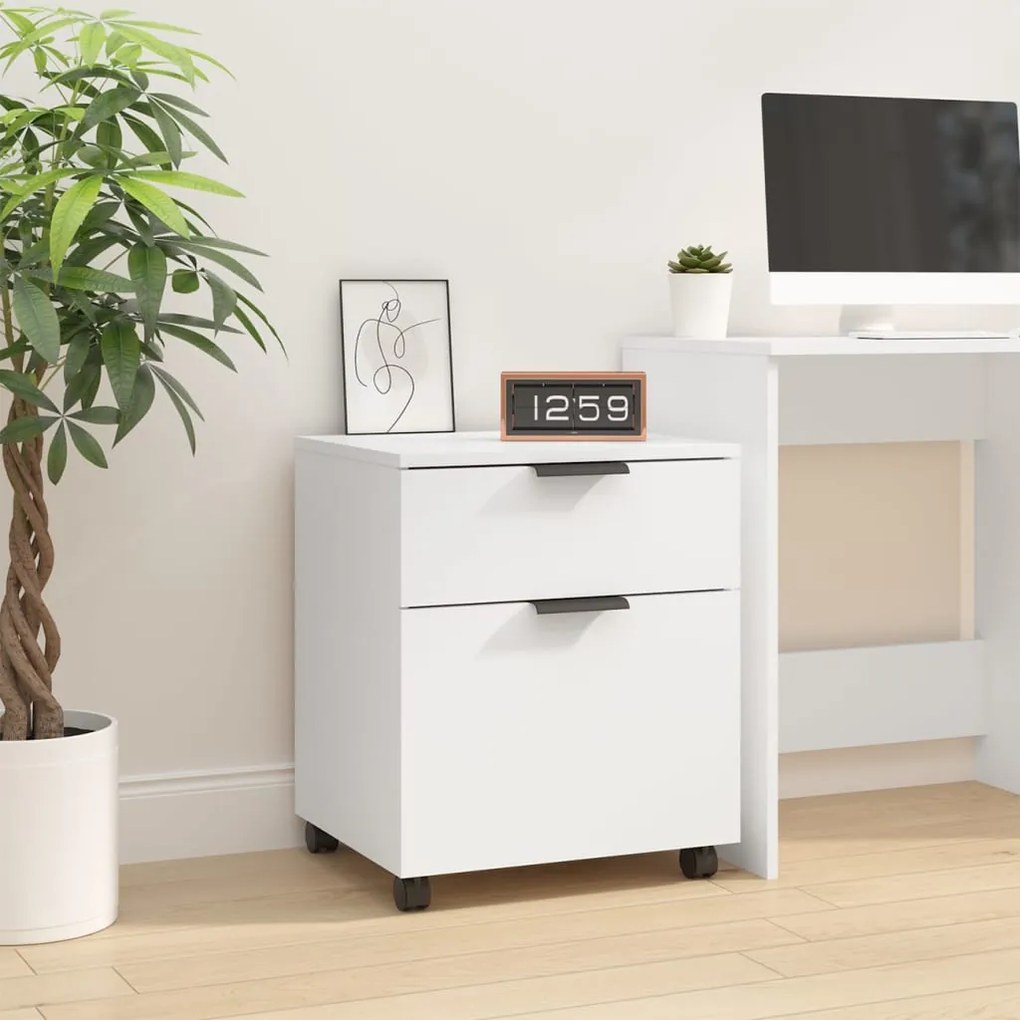 Schedario Con Ruote Bianco 45x38x54 Cm Legno Multistrato /