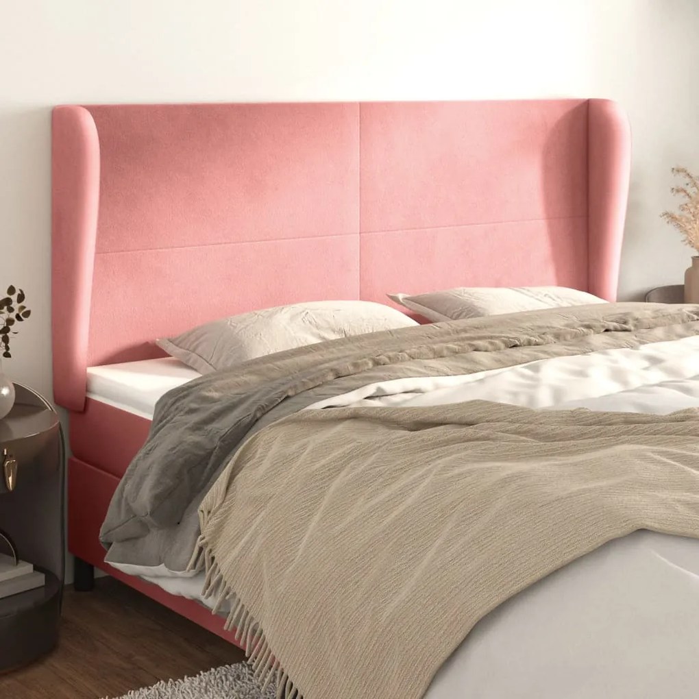 Testiera Ad Orecchio Rosa 203x23x118/128 Cm İn Velluto /