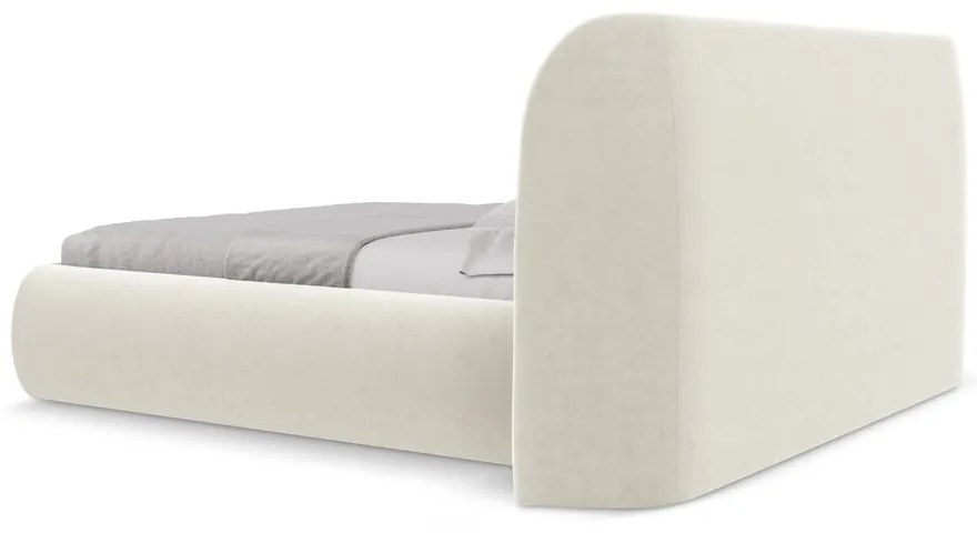 Letto matrimoniale imbottito crema con contenitore con griglia 180x200 cm Hauke - Makamii