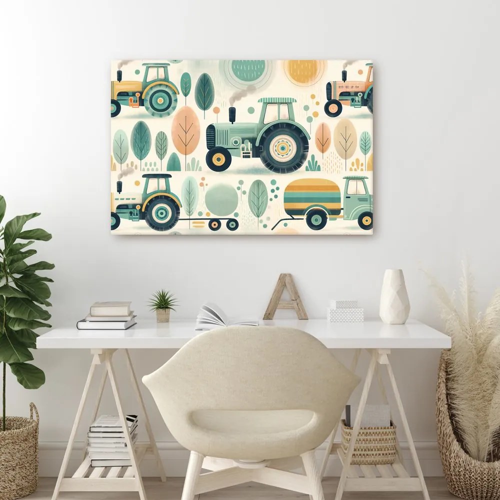 Quadro su tela – Trattori in paesaggio giocoso