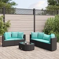 Set Divano da Giardino 6 pz con Cuscini Nero in Polyrattan 3308420