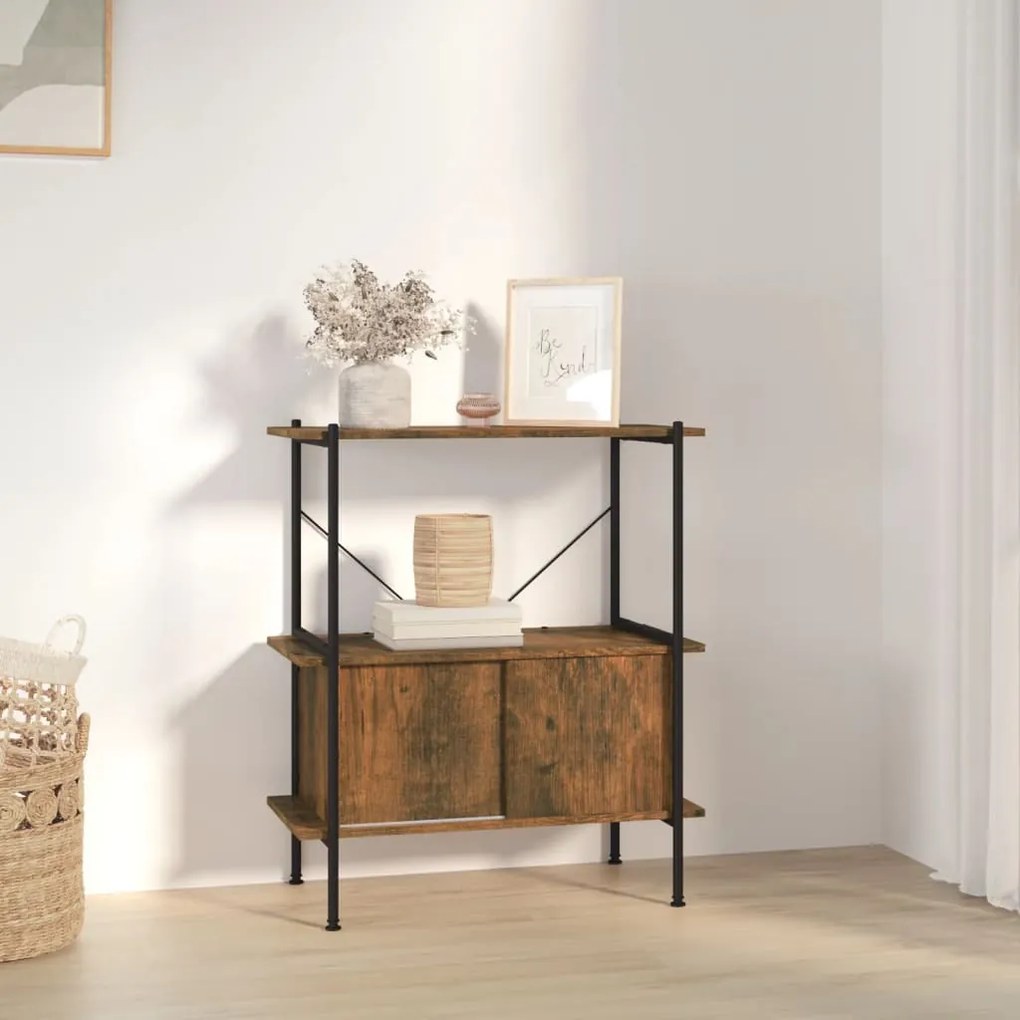 Scaffalatura 3 Livelli Con Mobiletto 80x40x92cm Acciaio E Legno /