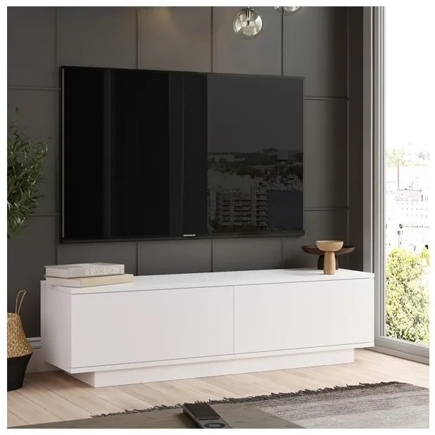 Mobile Porta TV Da Terra 140x35x38 Bianco Con Vani Salvaspazio Fonda