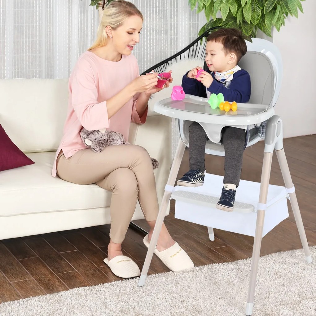 Costway Seggiolone convertibile per bambini con altezza regolabile, Sedia 3 in 1 di legno per mangiare per casa Grigio