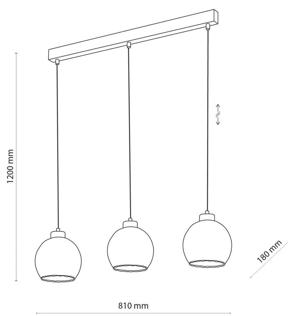 TK Lighting Lampada sospensione Devi, trasparente 3 luci barra