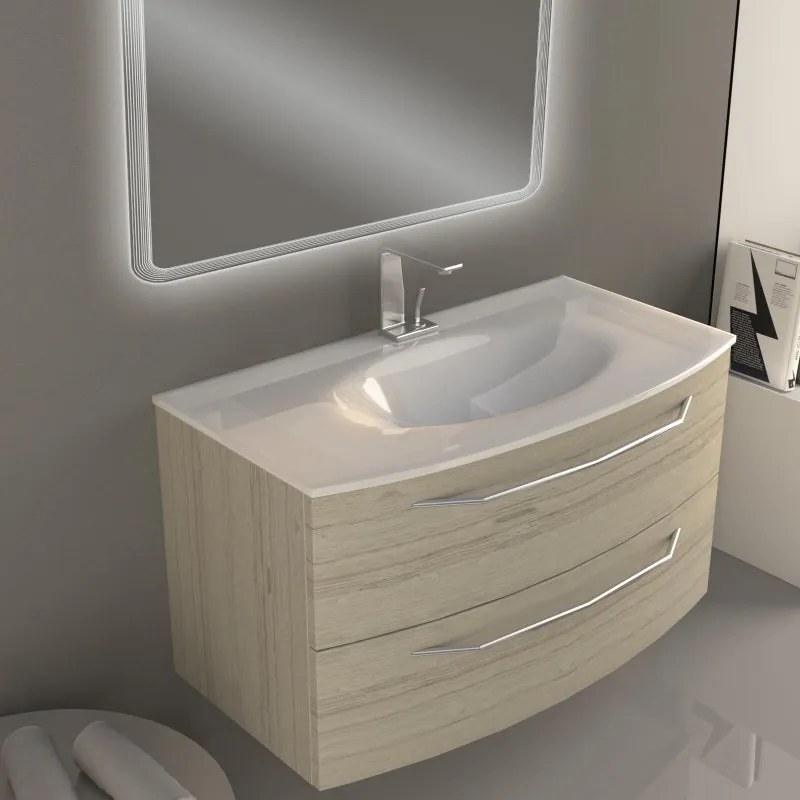 Mobile sottolavabo e lavabo Lyla per vasca centrale rovere sbiancato L 100 x H 55 x P 51 cm