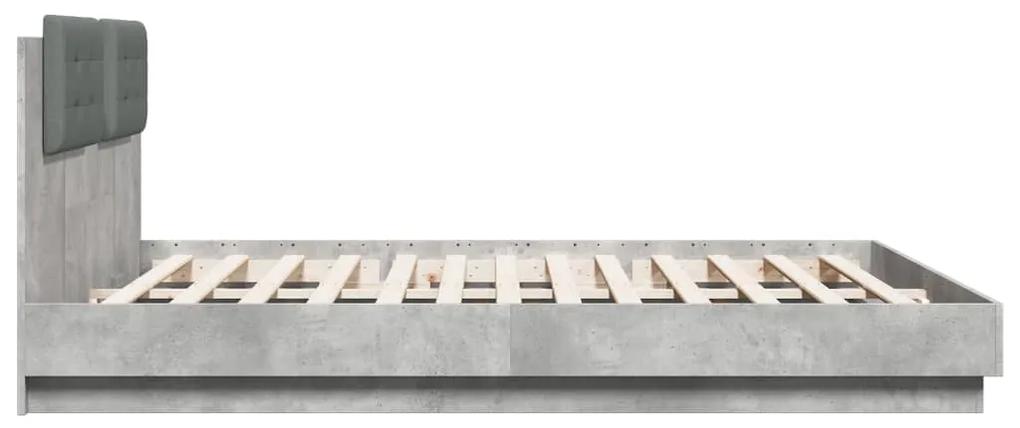 Giroletto con testiera e led grigio cemento 180x200 cm
