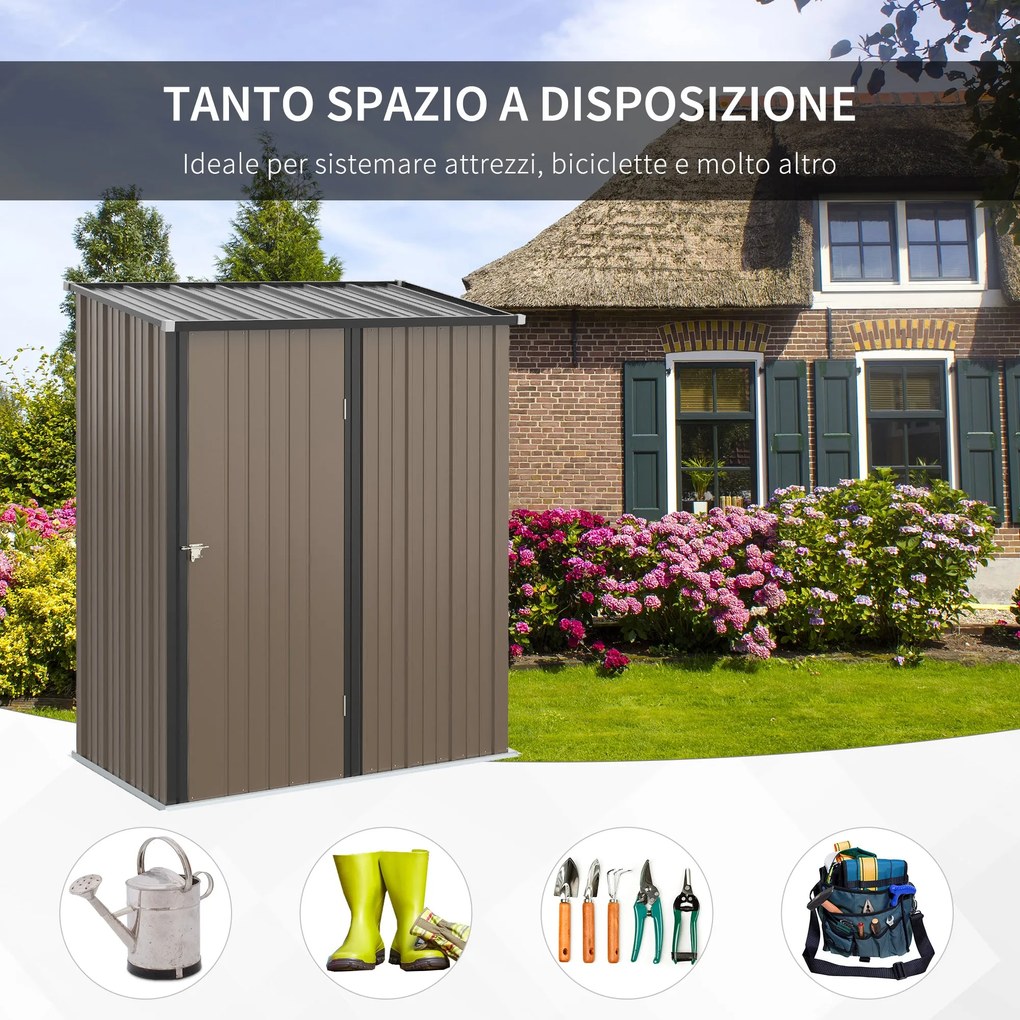 Casetta Box da Giardino 161,5x94,5x196 cm Porta Attrezzi con Catenaccio in Acciaio Marrone...
