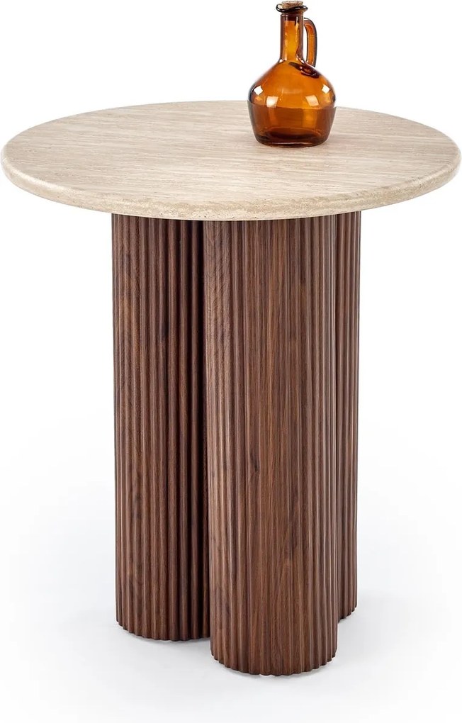Tavolino Dorotea S in travertino e noce – Ø50x56 cm
