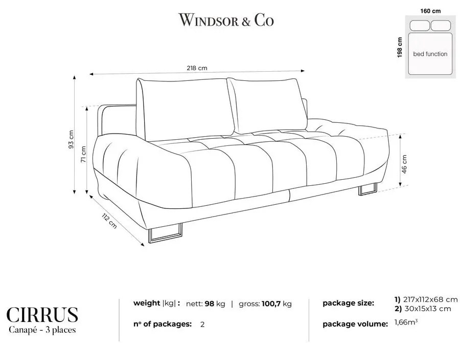 Divano letto a tre posti beige con rivestimento in velluto Cirrus - Windsor &amp; Co Sofas