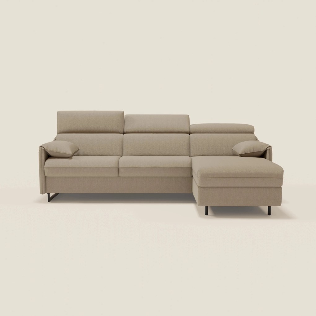 Violetta Divano Letto Angolare con Penisola contenitore, Poggiatesta e Materasso Alto H18 in tessuto impermeabile T13 beige
