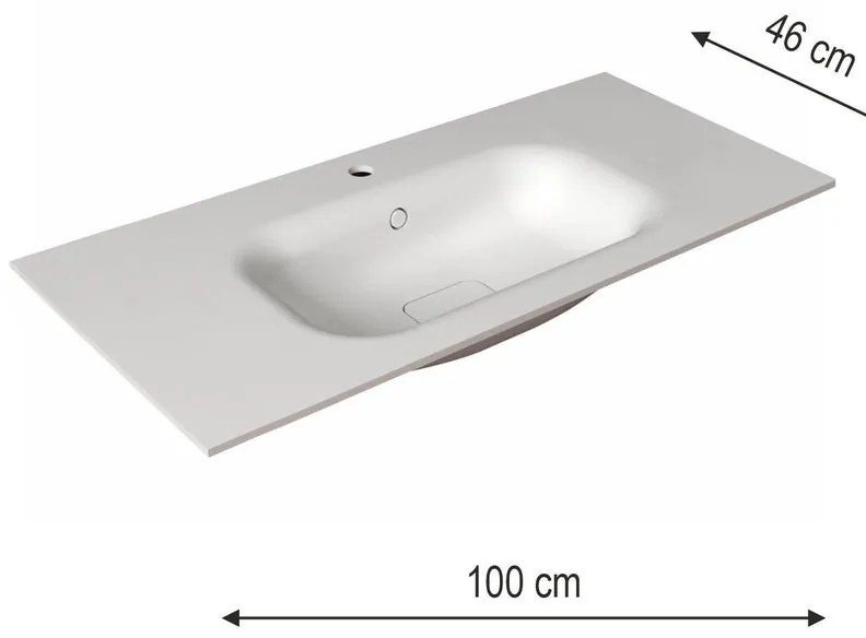 Lavabo integrale a incasso rettangolare L 100.5 x H 15 x P 46 cm in resina bianco opaco