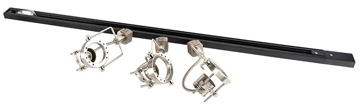 Sistema a binario con 3 faretti monofase nero con acciaio - Suplux