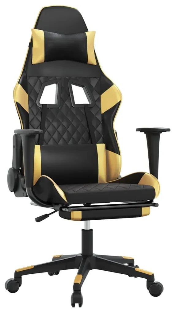 Sedia da gaming massaggiante poggiapiedi nero e oro similpelle