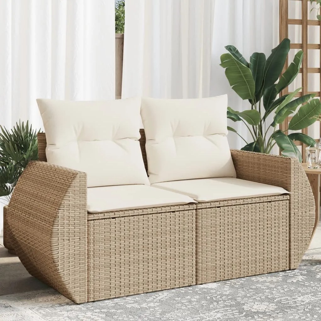 Divano da giardino con cuscini a 2 posti beige in polyrattan