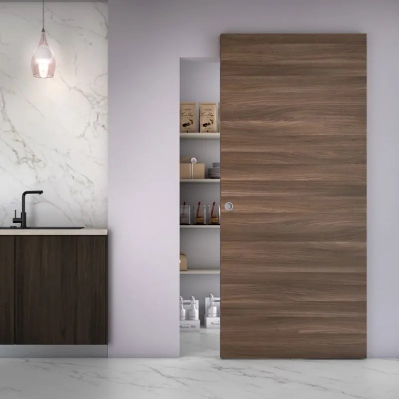 Porta scorrevole Space Cacao Tonda in legno, L 101 x H 230 cm, con binario Invisibile