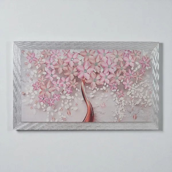 Quadro su tela moderno 72X132 cm tema Albero Della Vita con cornice in legno decorata