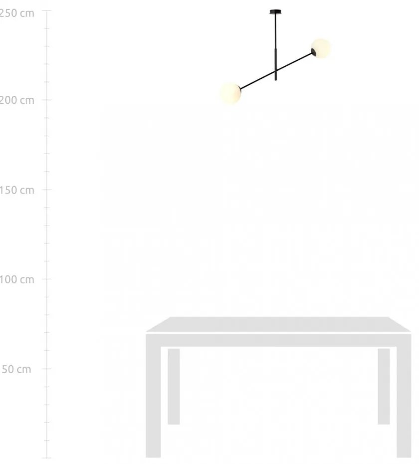 Lampadario da Soffitto in Acciaio e Vetro LINEAR 2 Nero 2xE14 Colore delle Sfere Bianco
