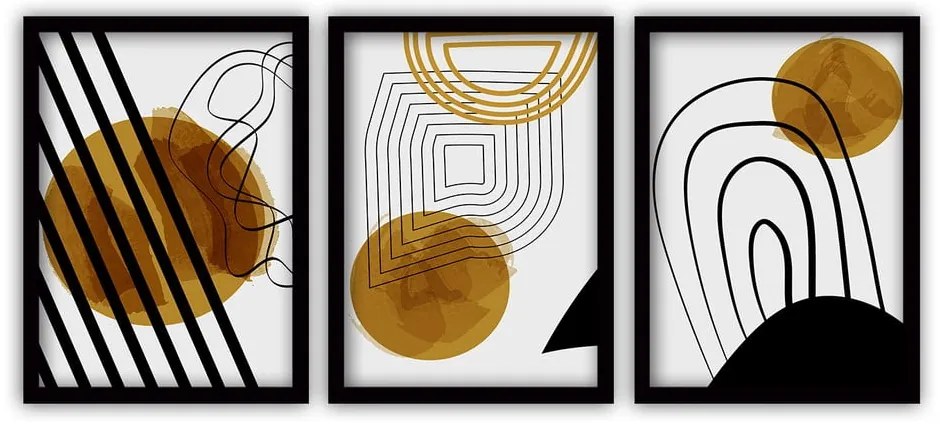 Set di 3 dipinti in cornice nera Linee astratte, 35 x 45 cm - Vavien Artwork