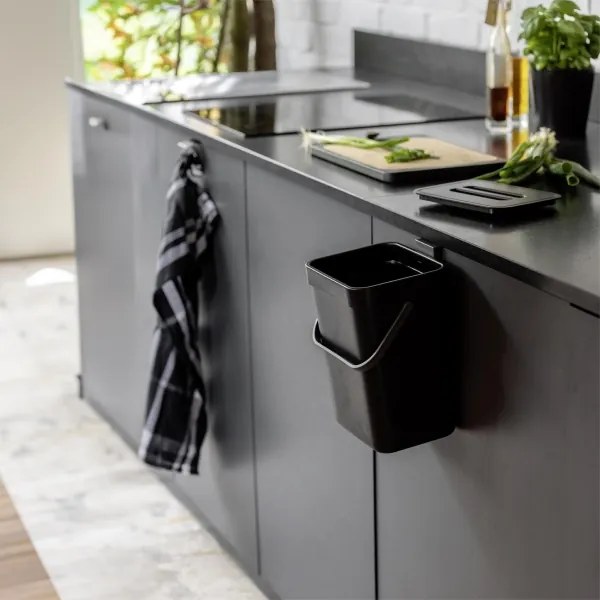 WENKO 55027100 - Cestino per rifiuti BLACK OUTDOOR KITCHEN 19x24 cm nero/grigio/trasparente