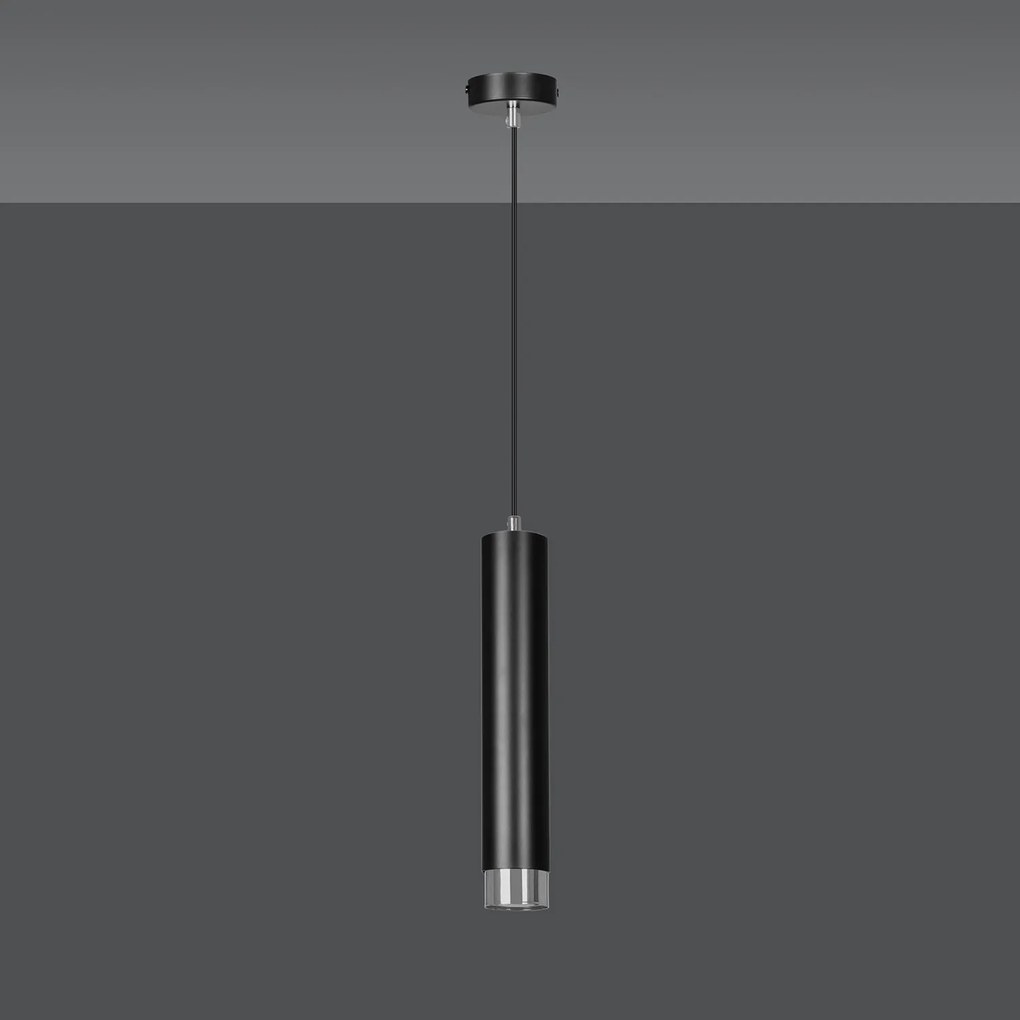 Sospensione 1 Luce Brunilde In Acciaio Nero Con Tubolare In Nero E Cromo