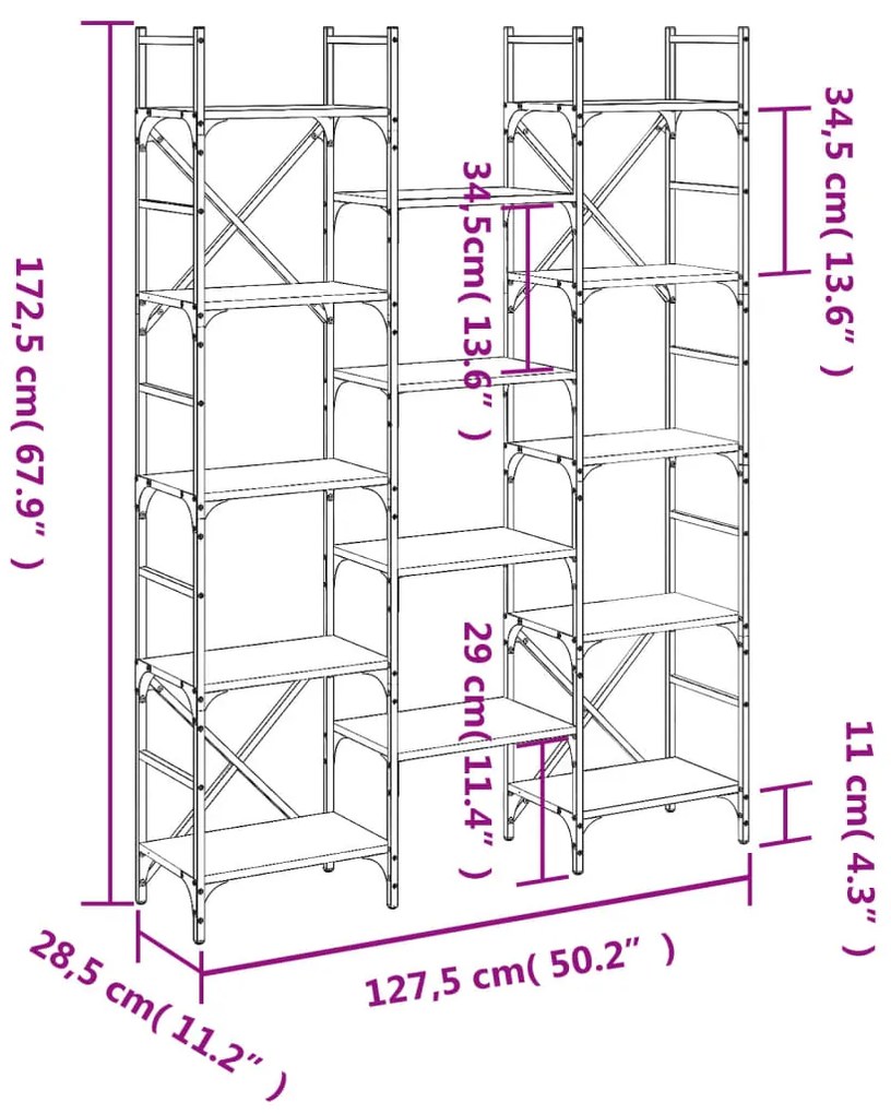 Libreria Rovere Marrone 127,5x28,5x172,5cm in Legno Multistrato