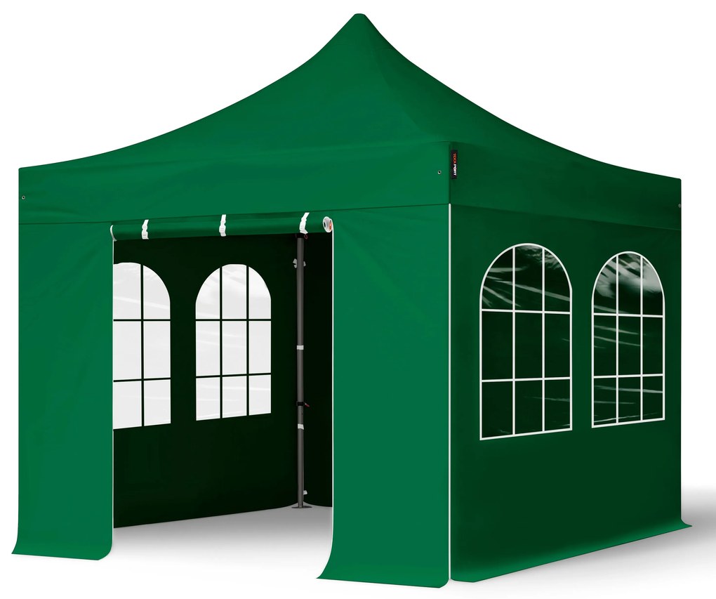 TOOLPORT 3x3m gazebo pieghevole con laterali (finestre), PREMIUM acciaio, verde scuro - (600019)