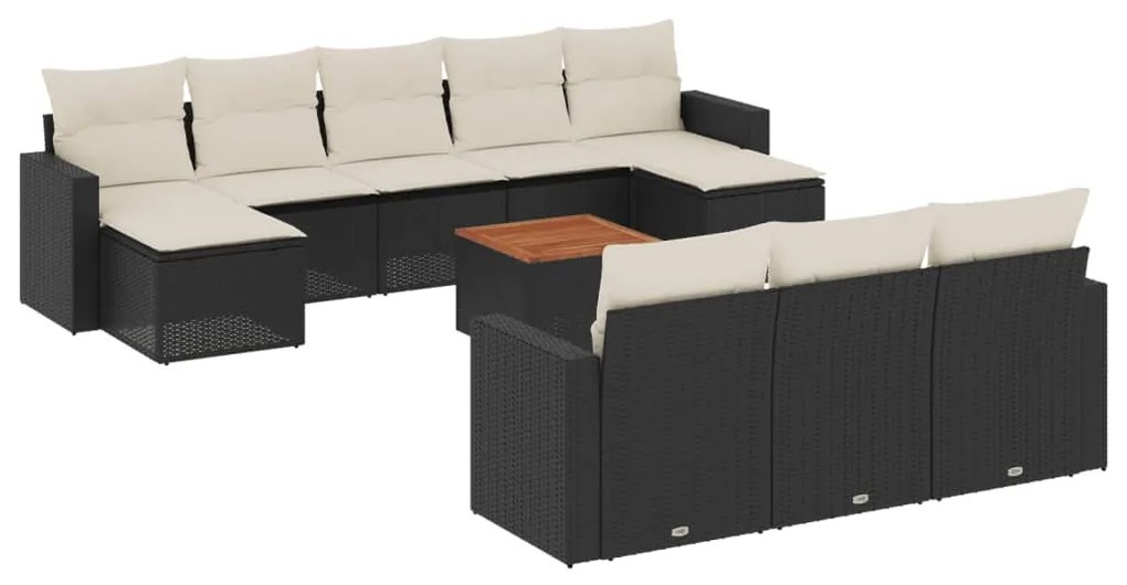 Set divani da giardino 11 pz con cuscini in polyrattan nero