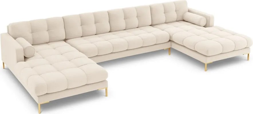Divano angolare Bali a 7 posti in tessuto strutturato con gambe oro - L383cm