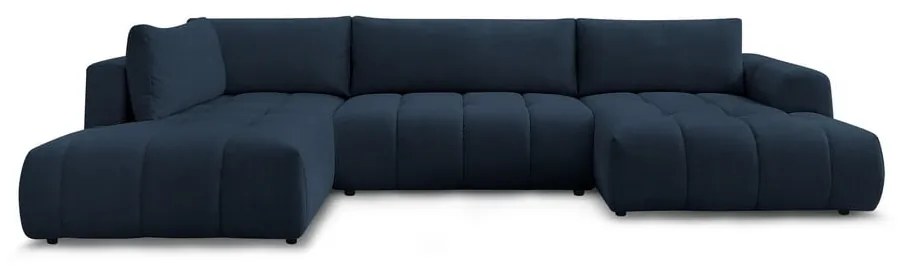 Divano angolare blu scuro allungabile e con contenitore (penisola a sinistra/a U) con rivestimento in ciniglia Fuji – Bobochic Paris