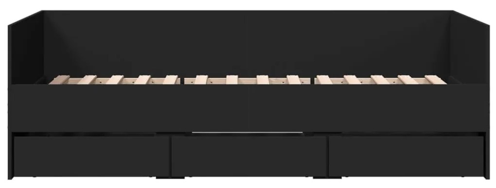 Divano letto con cassetti nero 100x200 cm in legno multistrato
