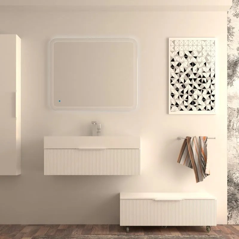 Mobile da bagno sotto lavabo Modula bianco opaco laccato opaco L 90 x H 25 x P 44 cm 1 cassetto, lavabo non incluso