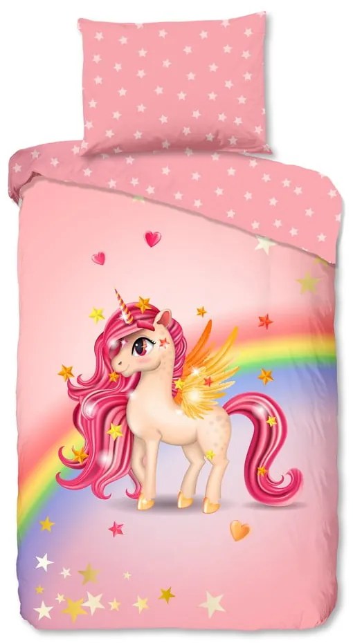 Set copripiumino e federa da bambini rosa in cotone per letto singolo 140x200 cm Little – Good Morning