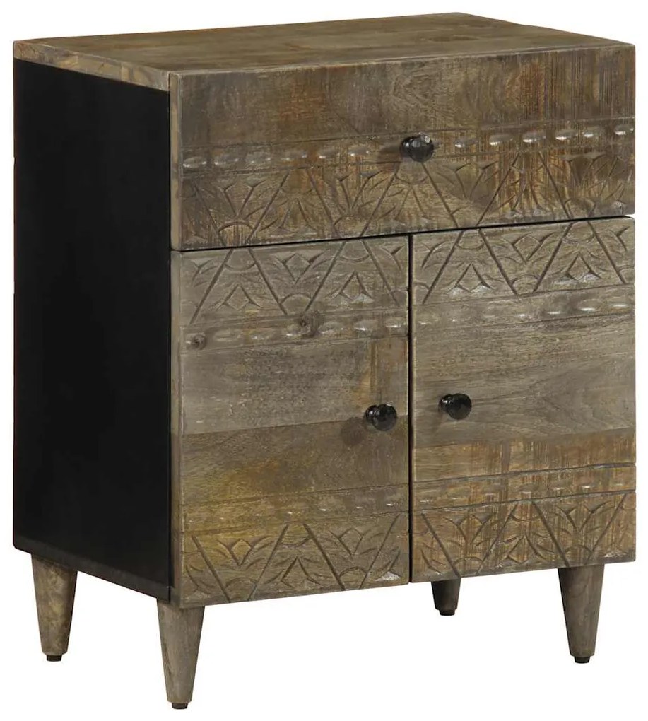 Comodino Grigio Chiaro 50x33x60 Cm İn Legno Massello Di Mango /