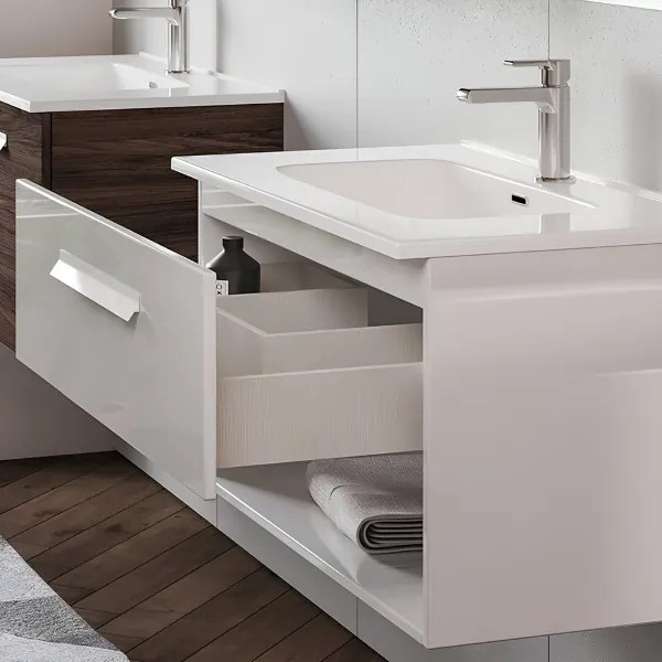 Mobile bagno sospeso 82 cm con lavabo in ceramica AURA2 Bianco Lucido