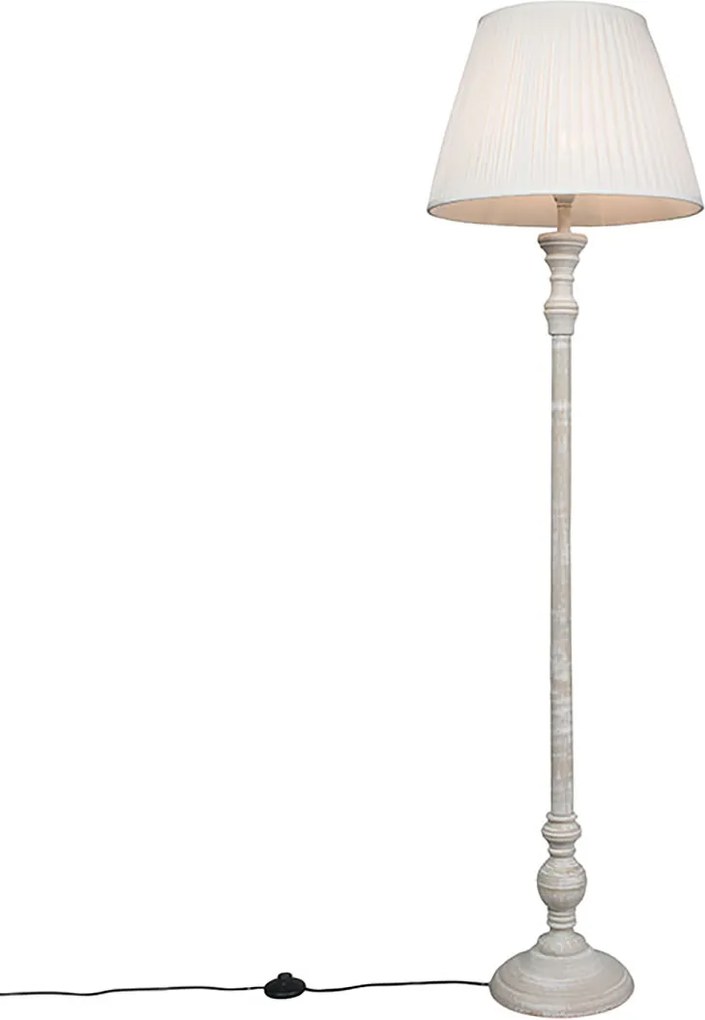 Lampada da terra intelligente grigia con paralume plissettato bianco incl. Wifi A60 - Classico