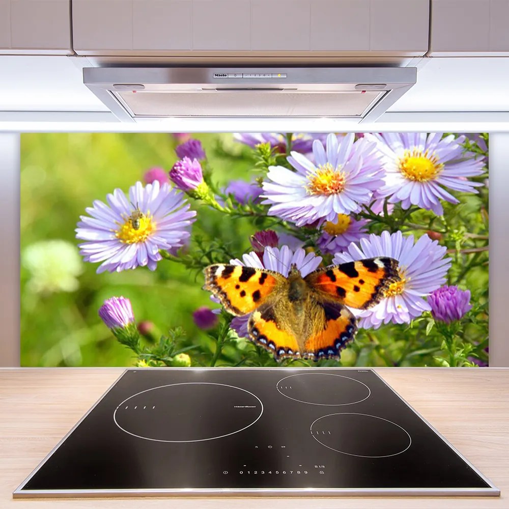 Pannello cucina paraschizzi Fiori. Farfalla. Pianta. Natura 120x60 cm