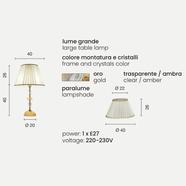 Lampada da tavolo 40x66 cm PATRICIA in vetro e cristallo Ambra