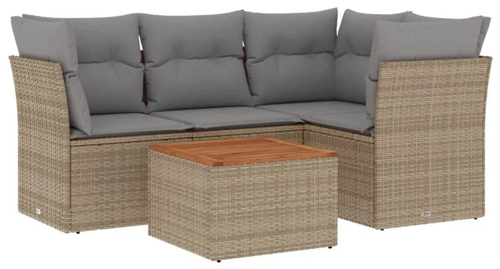 Set divano da giardino 5 pz con cuscini beige misto polyrattan