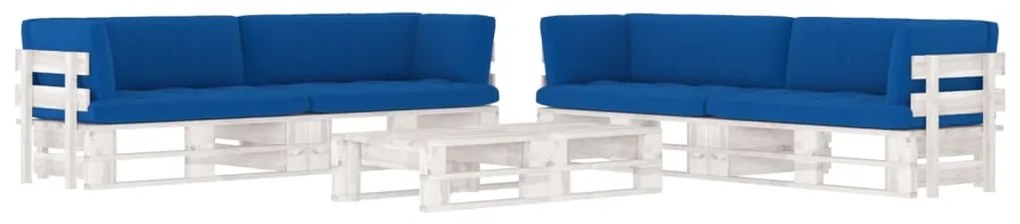 Set divani in pallet con cuscini 6 pz in pino impregnato bianco